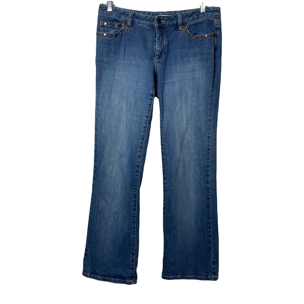 Michael Kors Classic Boot Cut Blue Jeans with Stud Trim Size 8 Stretch - Picture 3 of 13